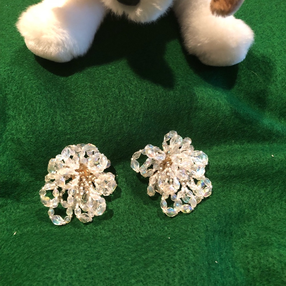 Vintage Clear Crystal Clip On Earrings